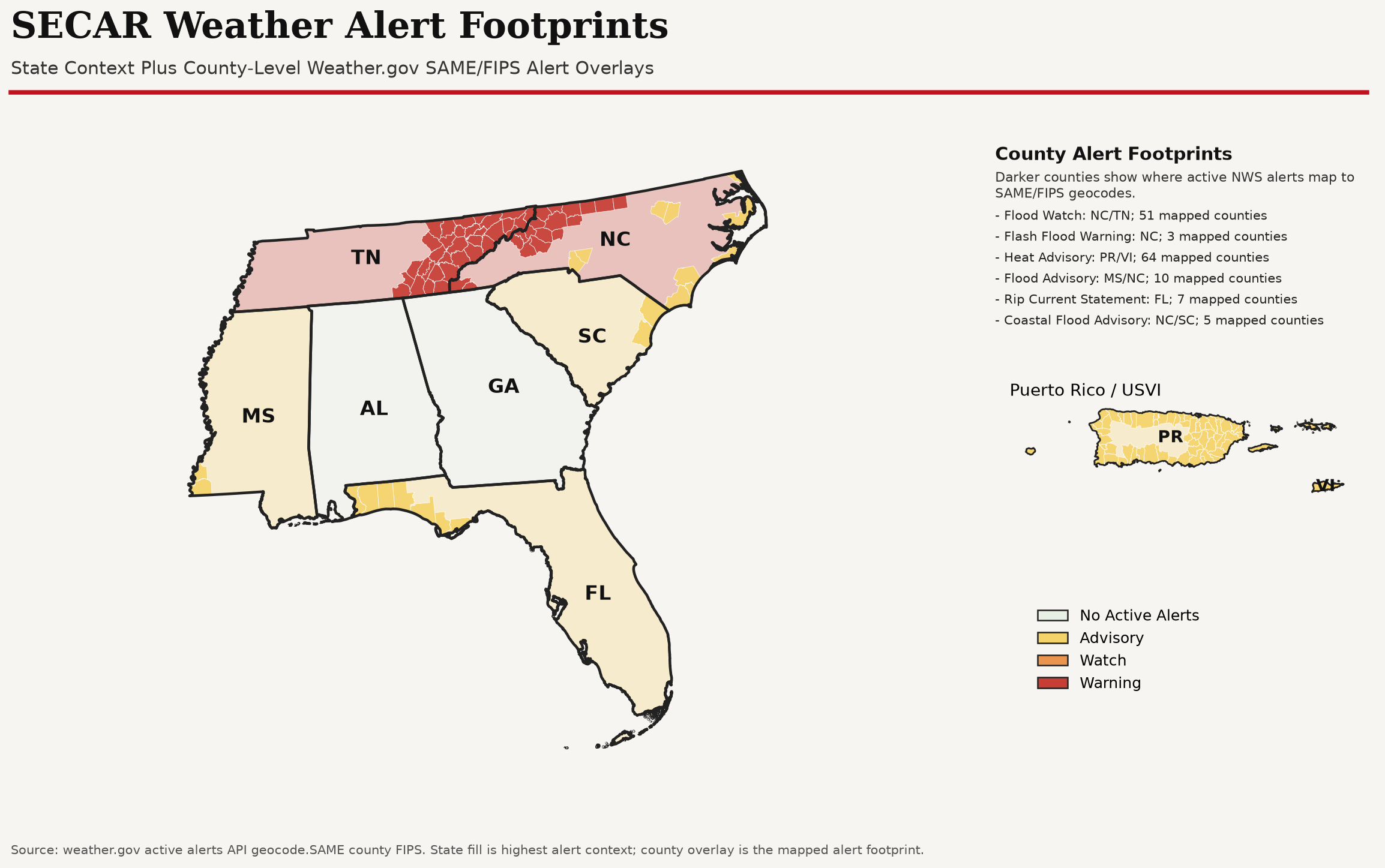 SECAR weather alert overview map