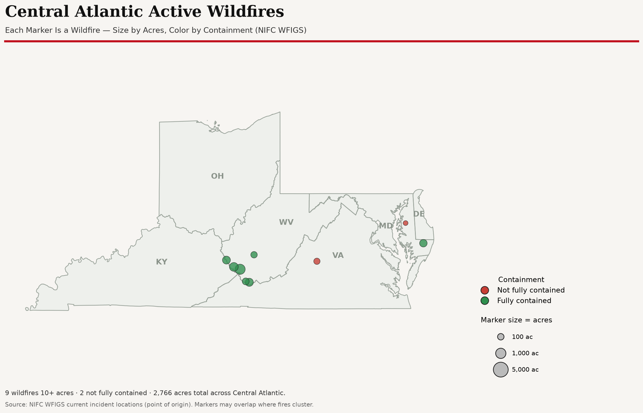 Central Atlantic active wildfire map