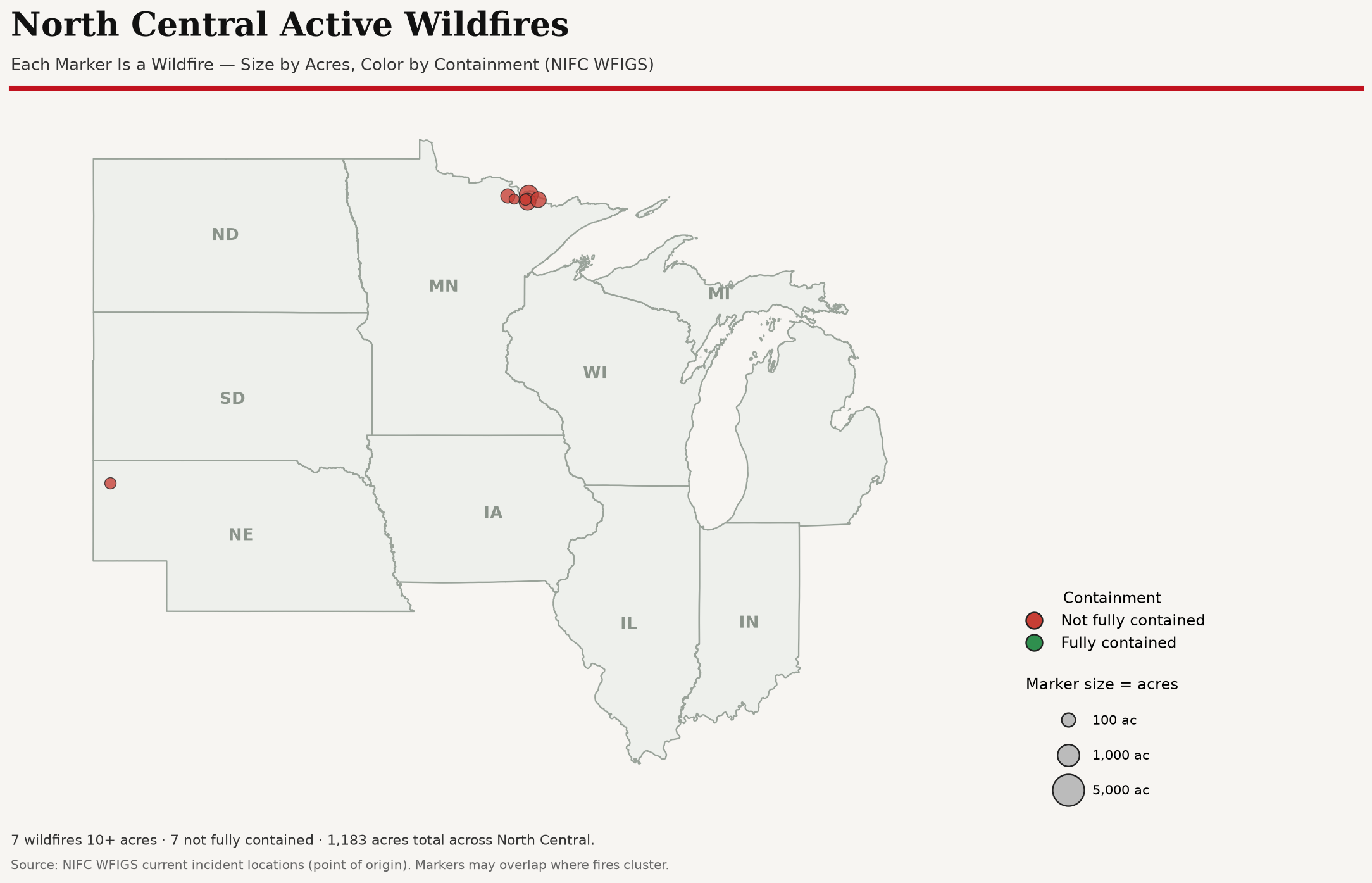 North Central active wildfire map