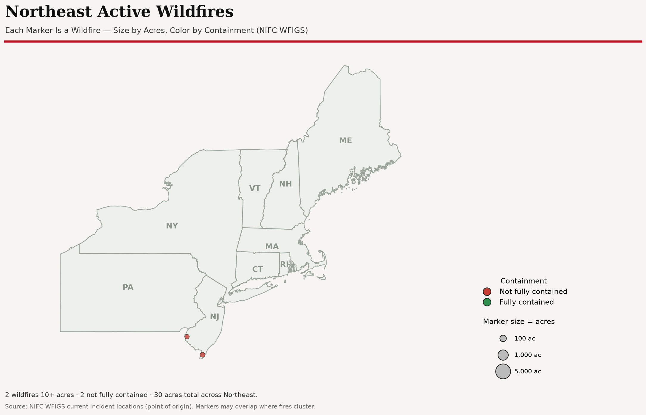 Northeast active wildfire map