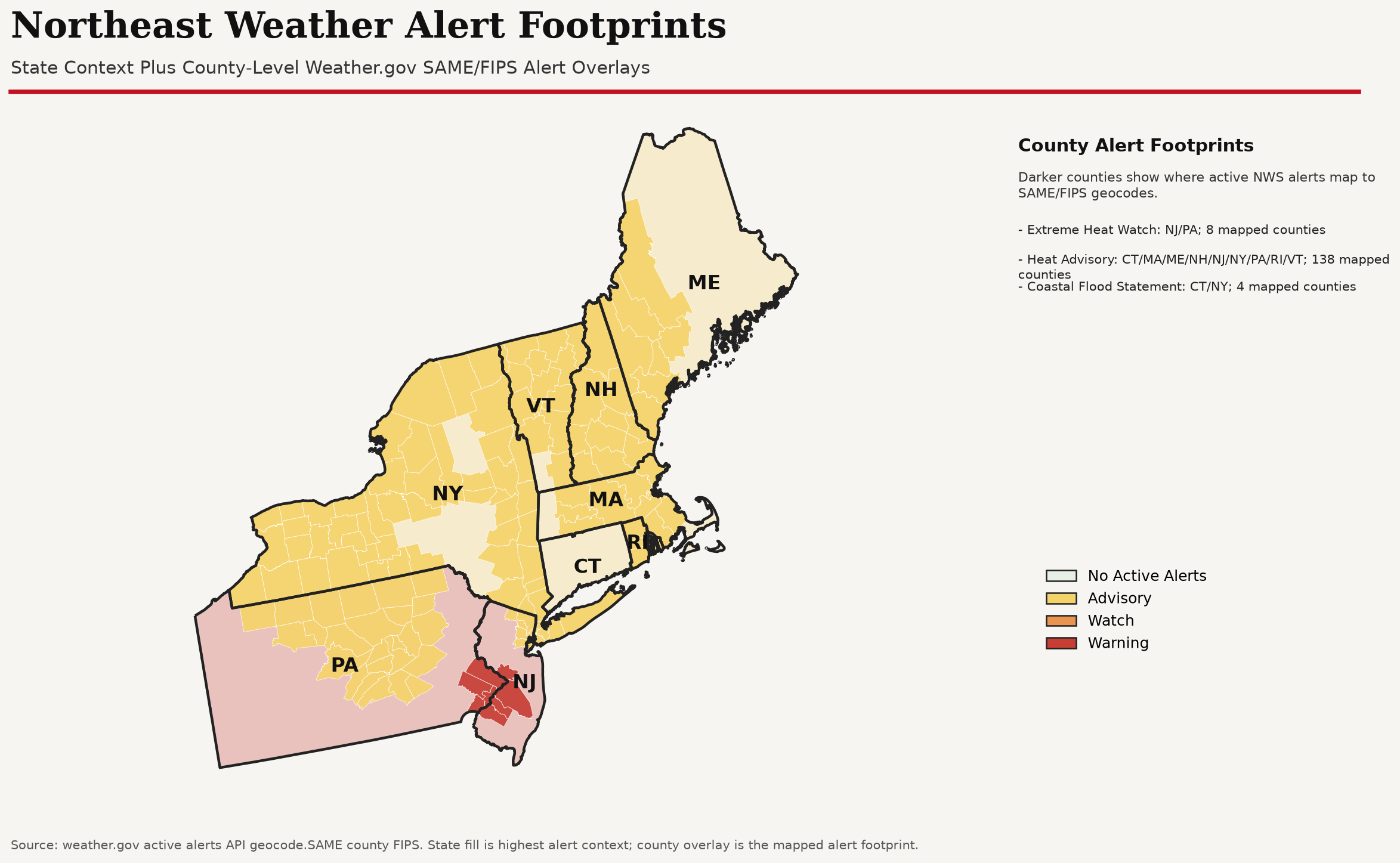 Northeast weather alert overview map